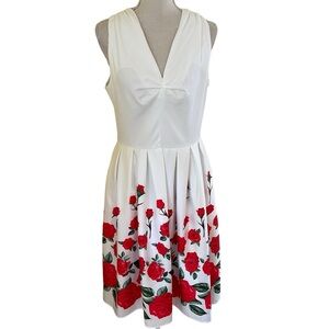 1950s Rockabilly Romance Red Roses Swing Dress Belle Pogue Decolletage Large